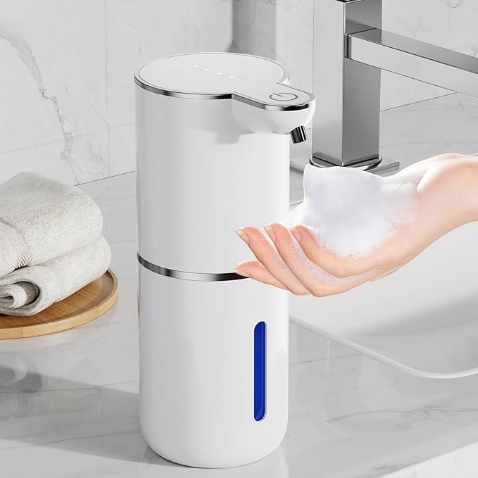 Fantictas Automatic Soap Dispenser,Touchless Automatic Foam Soap Dispenser 380ML, USB Charging 4 Adjustable Levels Wall Mount for Kitchen ＆ Bathroom, Shower Soap Dispenser, White