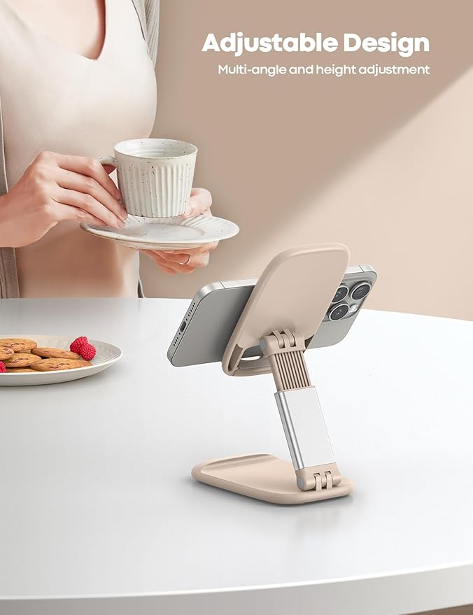Lamicall Khaki Phone Holder for Desk - Cellphone Stand Khaki Desk Accessories Desktop Office Must Have Compatible Gifts for iPhone, Telephone Stand, 4-8'' Smartphone