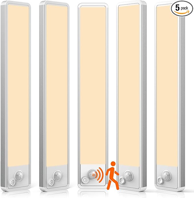 Under Cabinet Lighting Wireless LED Motion Sensor Magnetic Light 2200maAh Rechargeable Indoor Closet Lights for Kitchen, Stairs (5, Warm White, 10 Inch)