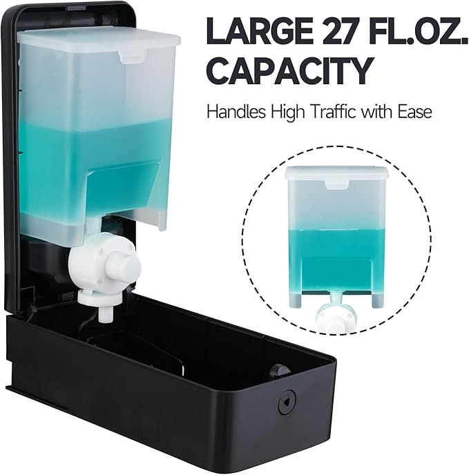 anydry 27oz (800 ml) Manual Wall Mounted Soap Dispenser, Ideal for Commercial Bathrooms Restaurants Hotels, Use with Liquid Hand Soap Shampoo, ABS Black