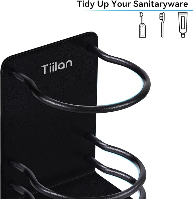 Toothbrush Holder Wall Mounted, Bathroom Storage Stand for Razor, Toothpaste - Self Adhesive, Stainless Steel, Black