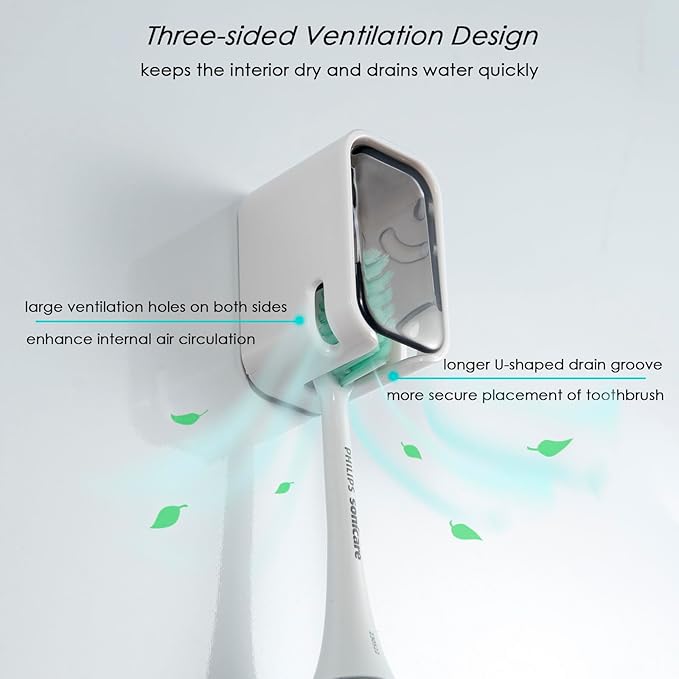 2PCS Toothbrush Holder Wall Mounted for Bathroom with Cover for Shower - with Toothpaste Clip - Single Slot Toothbrush Dispenser Storage Organizer for Travel with Detachable Design