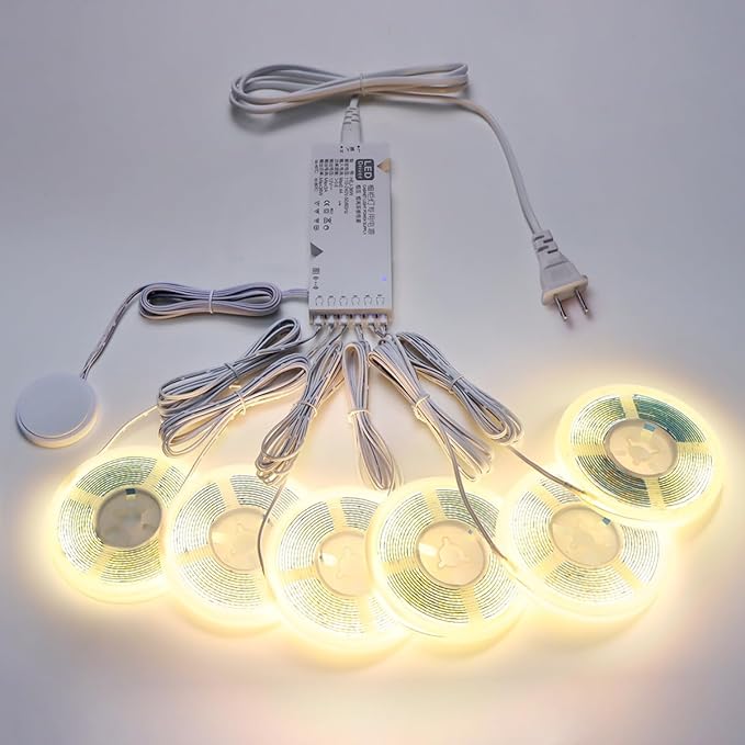 AIMENGTE 12V COB LED Cabinet Lights Strip, 6 x 3.3ft Touch Dimmable 3000K Lighting for Parallel Wood Slat Wall Panels, Display Cabinets, Wardrobes, Showcases, Shelves