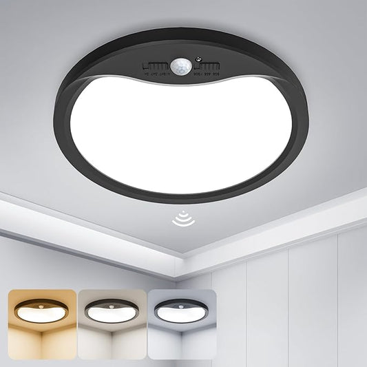 zemty 9inch Motion Sensor Ceiling Lights Wired,18W 1800lm 3CCT/3 Mode/30-120s Timer, Bright Black LED Flush Mount Light Fixture Motion Activated for Closet Pantry Hallways Stairwells Garage