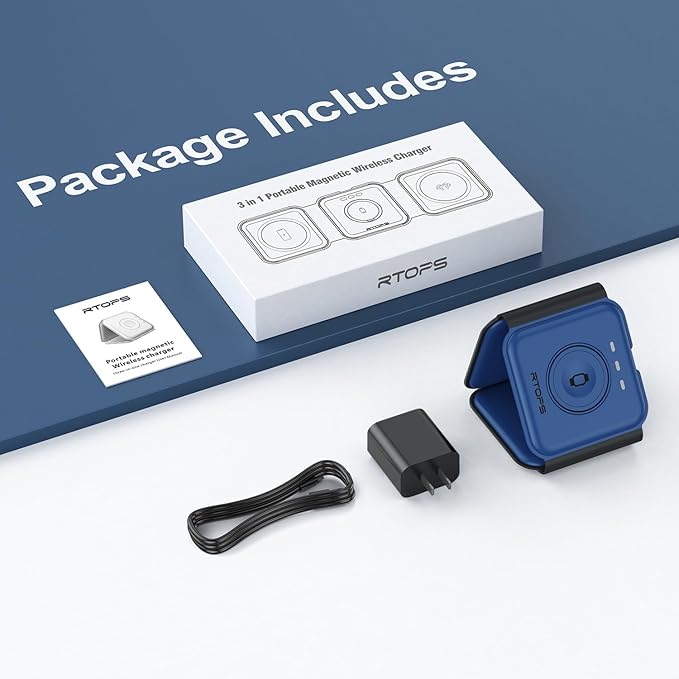 Wireless Charger 3 in 1,RTOPS Magnetic Traval Wireless Charging Station Multiple Devices,GaN 3 in 1 Charging Station,Compatible iphone17/16/15/14/13/Pro/Max,iWatch,AirPods4/3/2/Pro(Adapter Includes)