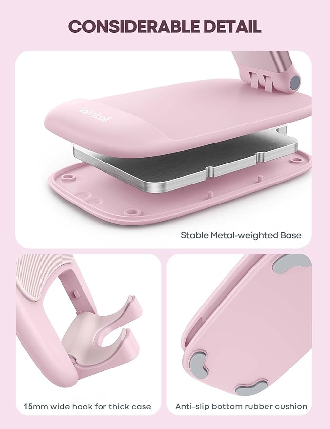 Lamicall Pink Phone Holder, Desk Accessories - Rose Gold Pink Office Cell Phone Holder, Desktop, Office Desks Accessories, Desk Decor Gifts for Women, for Mothers Day, 4-8'' Telephone Stand