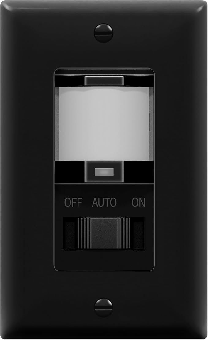 TOPGREENER in Wall PIR Motion Sensor Light Switch, Occupancy Sensor Switch, 𝐍𝐞𝐮𝐭𝐫𝐚𝐥 𝐖𝐢𝐫𝐞 𝐑𝐞𝐪𝐮𝐢𝐫𝐞𝐝, On/Off Override, 𝐒𝐢𝐧𝐠𝐥𝐞 𝐏𝐨𝐥𝐞, 4A, 500W, TSOS5-BKWP,Black