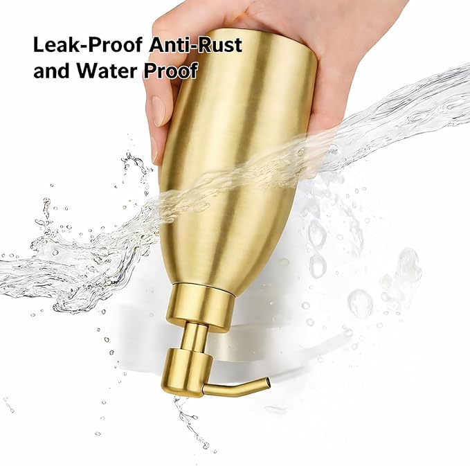 304 Stainless Steel Soap Dispenser 16oz Rust-Proof Liquid Soap Pump Bottle for Kitchen or Bathroom Countertop Hand Dish Lotion Leak-Proof (Matte Gold)