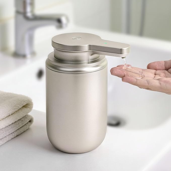 LAOPAO Automatic Liquid Soap Dispenser, Touchless Hand Soap Dispenser for Bathroom Kitchen ABS Rechargeable Soap Pump 10oz, Xmas Gift, Light Silver Plastic
