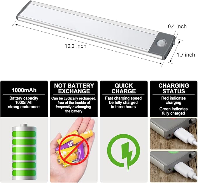 30-LED Motion Sensor Cabinet Light,Magnetic Motion Activated Under Counter Closet Lighting, Wireless USB Rechargeable Kitchen Cupboard Night Lights,Motion Activated Light Bar-2Pack