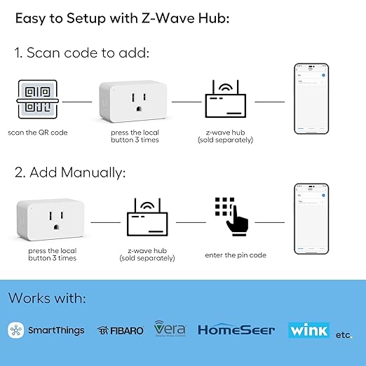 Zwave Plug 800 Series 2 Pack, Zwave Outlet Built-in Repeater Range Extender, Mini Zwave Smart Plug Work with SmartThings, Wink, Alexa, Google Assistant, Z-Wave Hub Required, FCC and ETL Listed, 1875W