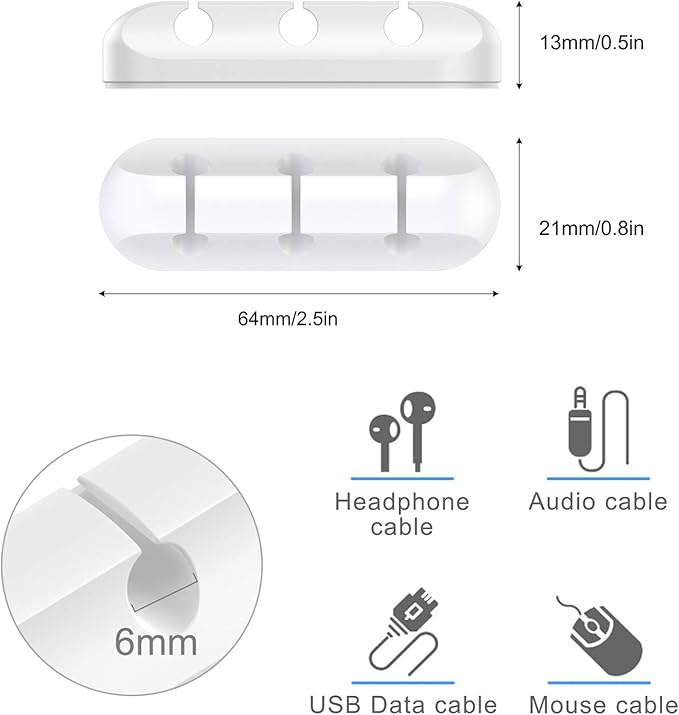 SOULWIT Cable Holder Clips, 3-Pack Cable Management Cord Organizer Clips Silicone Self Adhesive for Desktop USB Charging Cable Nightstand Power Cord Mouse Cable Wire PC Office Home - White