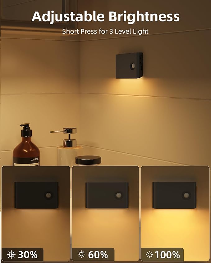 EZVALO 6 Pack Motion Sensor Night Lights, Sync LED Stair Lights Indoor, 1500mAh Rechargeable, Magnetic & Dimmable, 3000K Soft White, Portable Nightlight for Hallway, Stairs, Bathroom, Bedroom (Black)