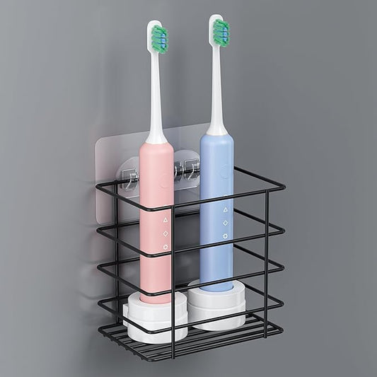 Shower Toothbrush Holder Wall Mounted, Adhesive Toothpaste Organizer for Bathroom Wall, Hanging Razor Tooth Brush Holder Caddy with Drainage, Black RV Camper Bathroom Organizers and Storage
