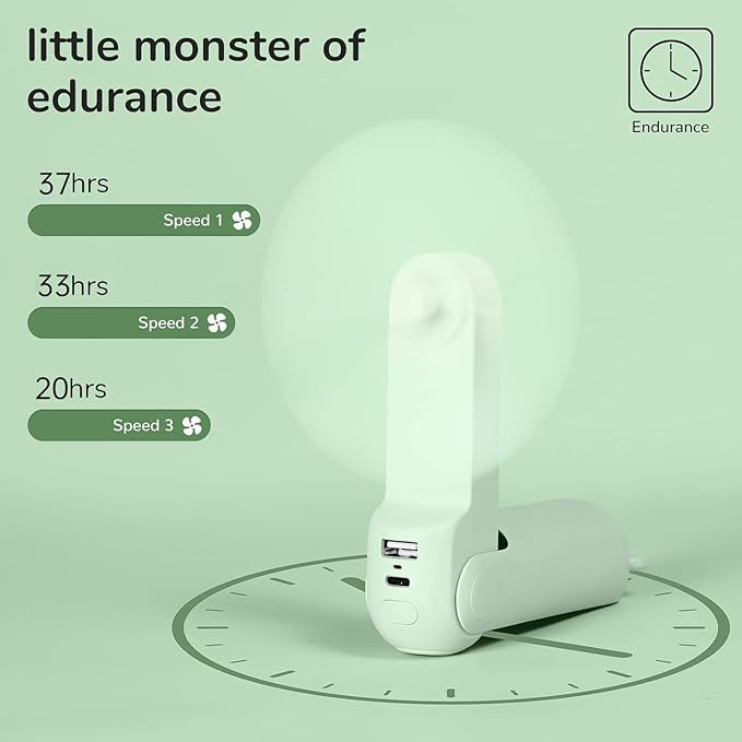 JISULIFE Handheld Fan 8 Plus: All-in-One Mini Fan with 37Hrs Cooling & 4500mAh PowerBank & Flashlight, USB Rechargeable, Portable Pocket Size for Travel, Makeup, Concert, Gifts for Women(Green)