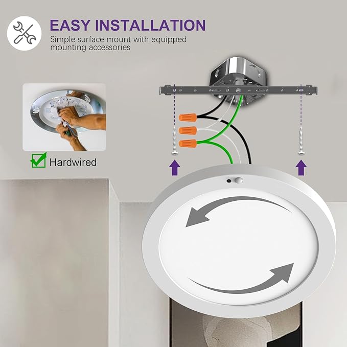 Motion Sensor Ceiling Light, 5CCT Selectable 24W 1500LM, 12 Inch LED Flush Mount Light Fixture Hard Wired, Motion Activated Lights Indoor for Hallway, Stairs, Laundry, Non-Dimmable - 2PK