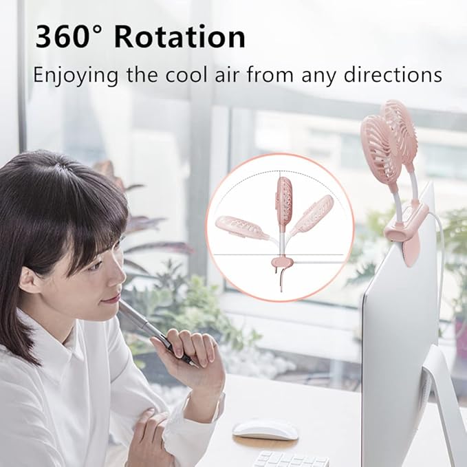 Desktop Fan, Monitor Clip on Fan with 2 Fan Heads, 3 Speeds Office Desk fan USB Powered Cooling Fan with Sturdy Adjustable Clamp, Strong Wind Quiet Personal USB Small Fan for Laptops, Desktop.