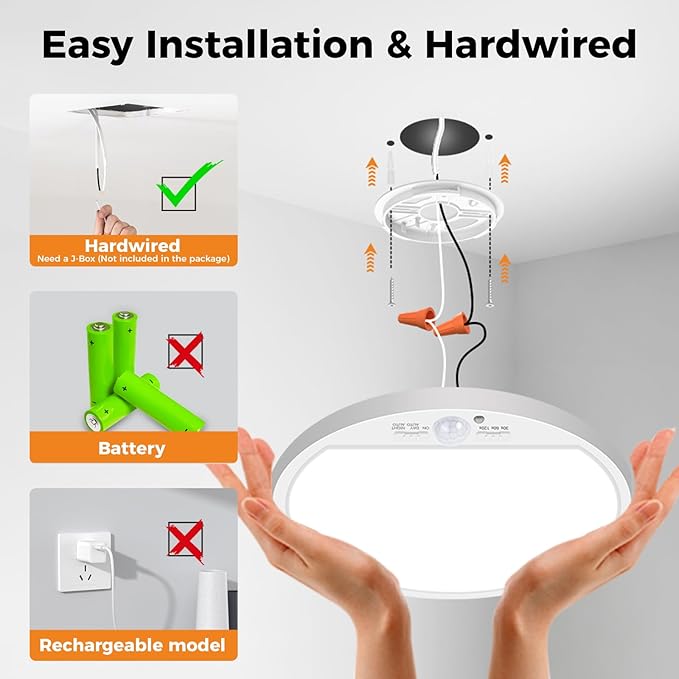 slochi 4Pack Motion Sensor Light Indoor Wired, 12 Inch 3000K/4000K/6500K Closet Lights Motion Sensored, 24W 2400LM Flush Mount Ceiling Light for Hallway Pantry Stairwell Porch, White