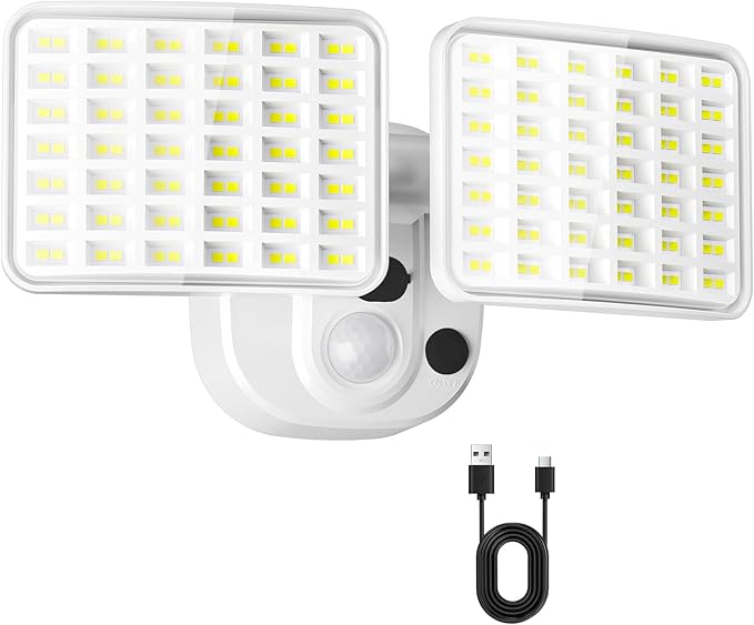 Rechargeable Battery Operated Motion Lights 2500LM & 4000LM Motion Sensor Security Lights(1-3 Months Endurance) USB Charging LED Flood Lights Outdoor for Garage Yard Entryways Patio Garden (White)