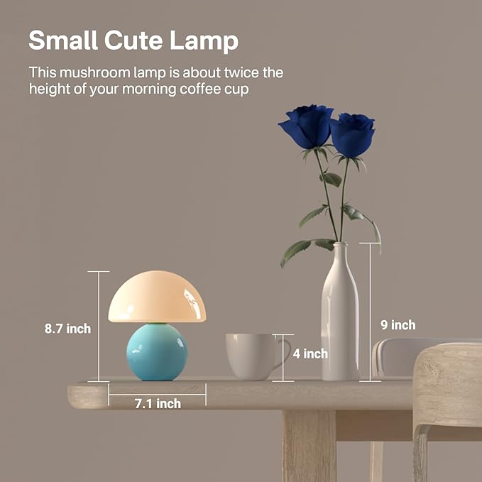 Dawnwake Mushroom Lamp Table Lamp for Bedroom,Desk Bedside Small Lamps for Living Room Night Stands,Mushroom Decor Cute Mini Modern Mid Century Lamps,Unique Aesthetic Home Living Room Decor(Blue)