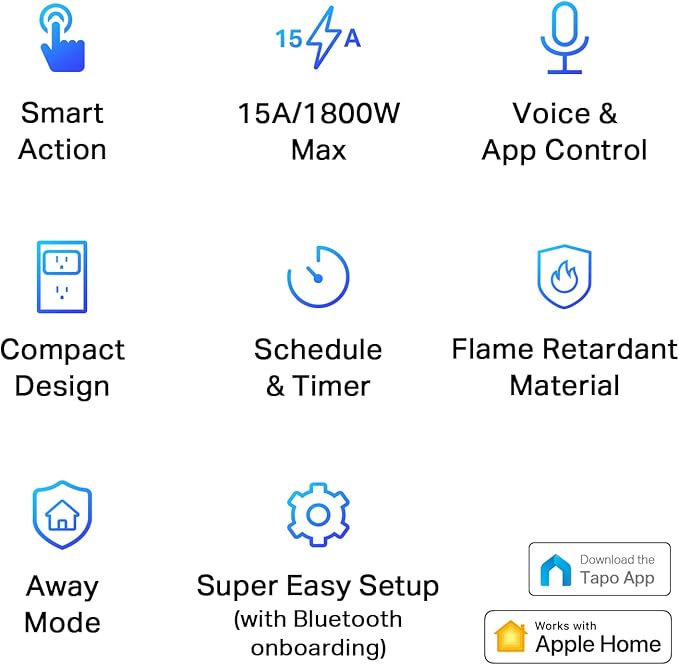 TP-Link Tapo Apple HomeKit Smart Plug Mini, Compact Design, 15A/1800W Max, Super Easy Setup, Works with Siri, Alexa & Google Home, UL Certified, 2.4G Wi-Fi Only, White, Tapo P125(2-Pack)