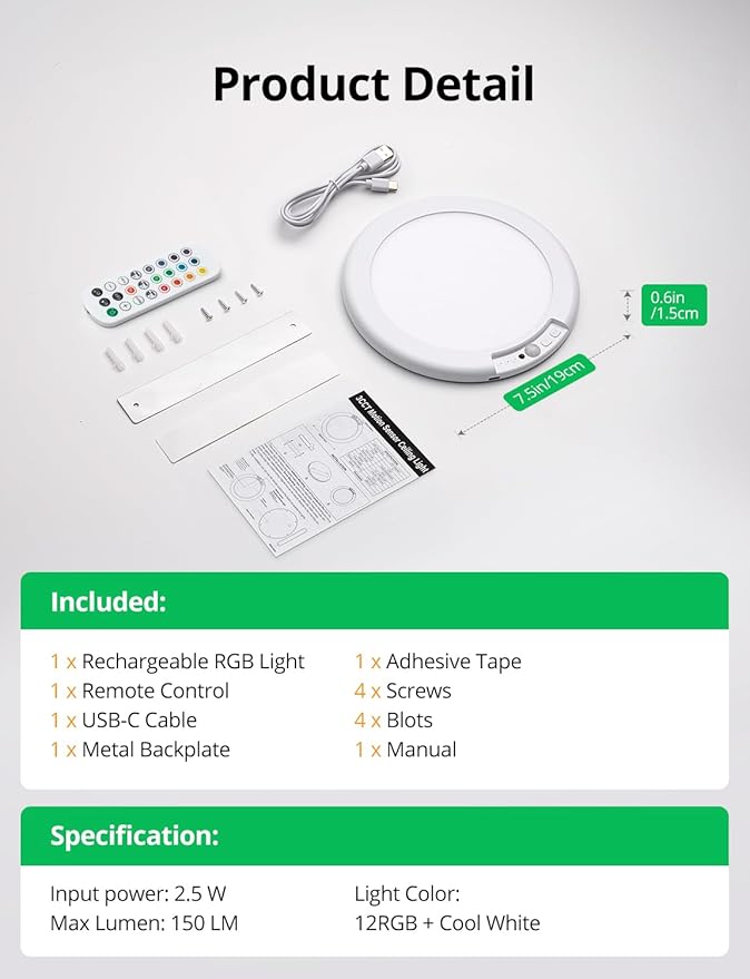 Bojim Rechargeable RGB Waterproof Shower Ceiling Light for Bathroom Inside, 12 Color Changing Motion Sensor Wireless LED Mood Battery Operated Wall Lights with Remote for Bedroom Party