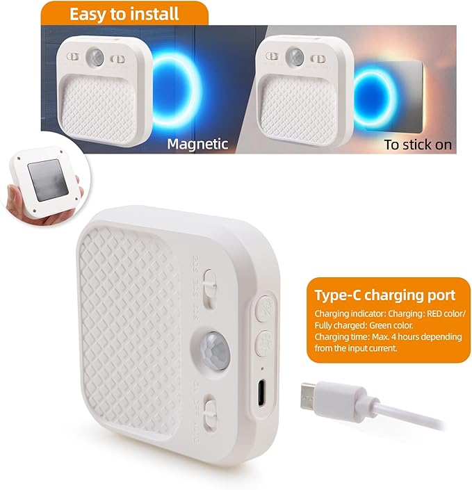 Motion Sensor Night Light 6 Pack, Rechargeable Magnetic Night Light with 3 Color Temperatures & Stepless Dimming, Timer Function, Soft Downward Anti-Glare Light for Hallway Stairs Closet Bedroom RV