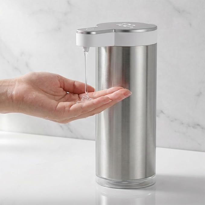 Automatic Soap Dispenser Touchless,Stainless Steel Hand Soap Dispenser,11.8oz/350ml,4 Adjustable Levels,USB Rechargeable,Desktop & Wall-Mounted Dual Use,for Kitchen & Bathroom,Liquid White