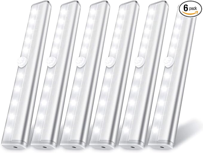 6 Pack Motion Sensor Lights, 10 LED Closet Battery Operated Lights, Stick-On Anywhere Magnetic Night Light Bar, Led Safe Light Indoor for Closet Stairs Wardrobe Under Cabinet