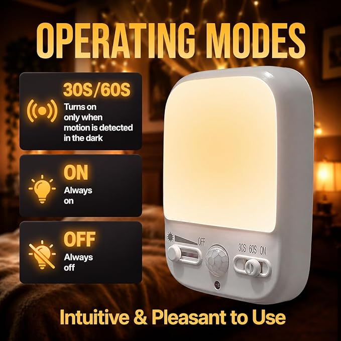 Night Sensor LED Motion-Activated Night Light Rotatable Dusk to Dawn AC Outlet Plug-in Wall Night Sensor Light for Bedroom Hallway Stairway Garage Basement Corridor Indoor