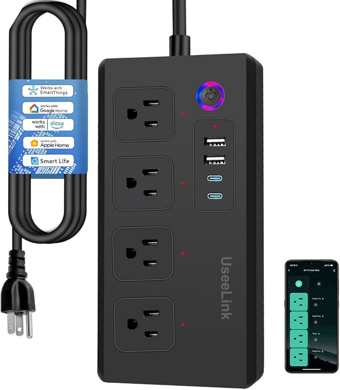 XENON Smart Plug Power Strip，Surge Protector with 4 Individually Controlled Smart Outlets, Voice Control,4 USBs (incl. 20W USB-C), Compatible with Alexa and Google Home,5Ft Extension Cord