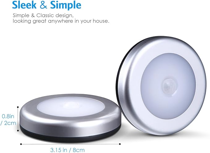 AMIR Upgraded 3.15” Motion Sensor Light, Cordless Battery-Powered LED Night Light, Stick-Anywhere Closet Lights Stair Lights, Safe Lights for Hallway, Bathroom, Bedroom, Kitchen (White - Pack of 6)