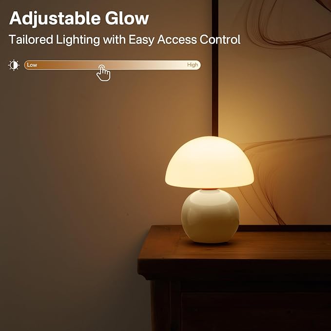 Dawnwake Mushroom Lamp Table Lamp for Bedroom,Desk Bedside Small Lamps for Living Room Night Stands,Mushroom Decor Cute Mini Modern Mid Century Lamps,Unique Aesthetic Home Living Room Decor(Cream)