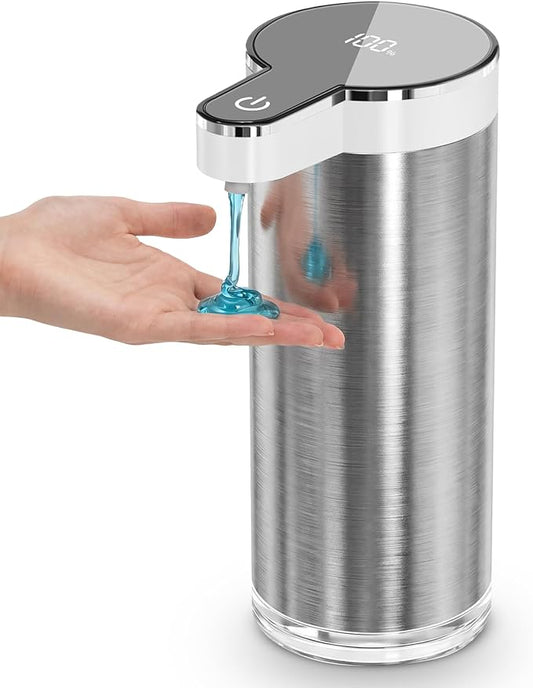 Automatic Liquid Soap Dispenser Touchless, Stainless Steel Hand Soap Dispenser, USB Rechargeable, 4 Adjustable Levels, 11.8oz/350ml for Kitchen and Bathroom (Stainless Steel White, Liquid)
