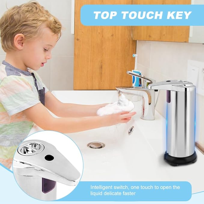 Automatic Soap Dispenser, Stainless Steel Sensor Soap Dispenser, 8.5oz Touchless Liquid Hand Soaps Dispensers with Motion Sensor for Kitchen