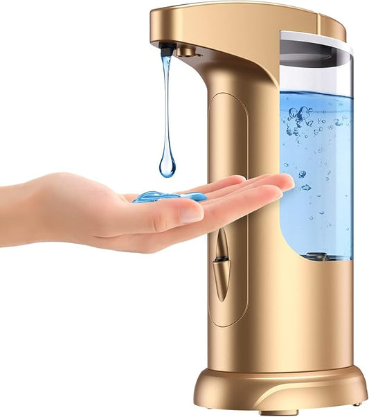 370ml Touch-Free Battery Operated Electric Automatic Liquid Soap Dispenser - Adjustable Soap Dispensing Volume - Premium Soap Dispenser for Kitchen Bathroom Toilet (Golden)