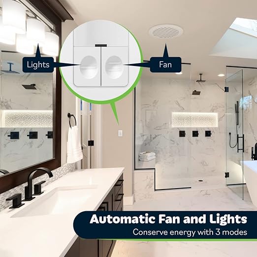 TOPGREENER Dual Load Motion Sensor Switch, PIR Sensor Light and Fan Switch, Occupancy & Vacancy Modes, No Neutral Wire Required, Ground Wire Required, 150W LED/CFL, 1/4HP, Single Pole, TDOS5-JD, White
