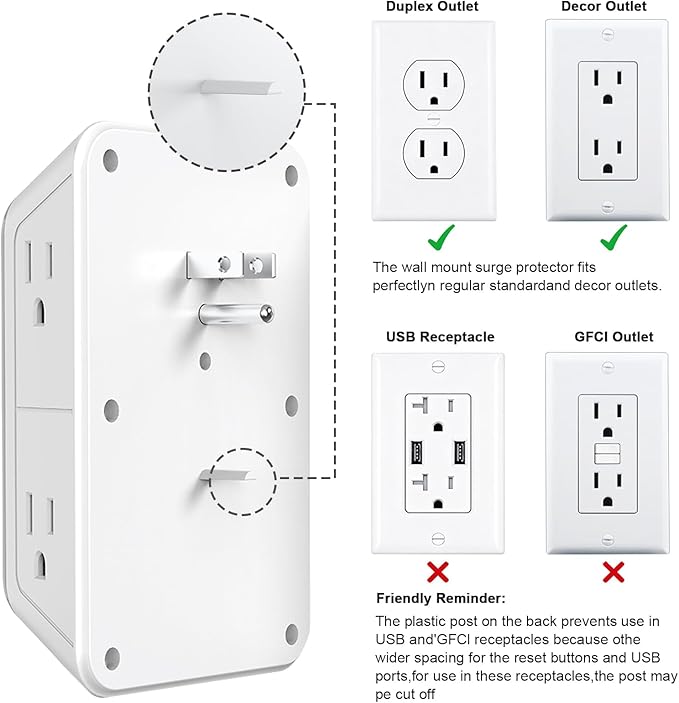 3 Pack Surge Protector Outlet Extender, 6 Outlet Splitter with 4 USB Ports (2 USB C), Multi Plug Wall Outlet 1050J Power Strip, USB Wall Charger for Home Office Kitchen Travel