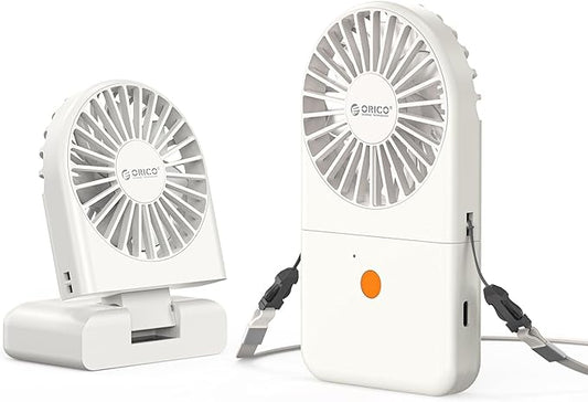 ORICO Portable Neck Fan, Ultra-Lightweight Hands-Free Fan with Battery Operated, 3 Speeds, 7H Runtime, Foldable Desk Fan for Travel, Office, Commute -ReFAN White
