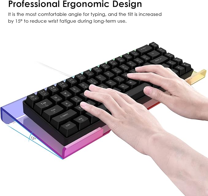 Clear 366 Kinds RGB Acrylic Tilted Computer Keyboard Holder,PC Keyboard Stand Tray Holder for Easy Ergonomic Typing and Working at Home and Office Upgraded Version
