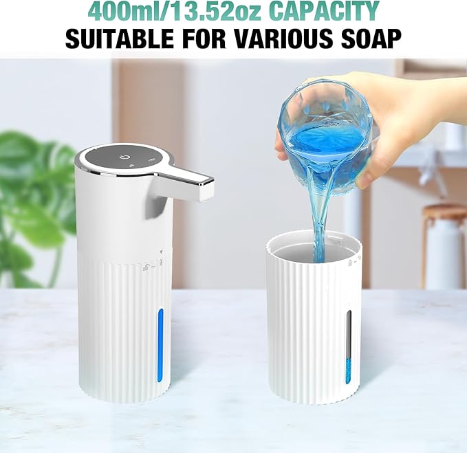 2 Pack Automatic Soap Dispenser: 14oz Plastic - Touchless 4 Level Adjustable Wall Mount White Rechargeable Electric Auto Smart Liquid Soap Dispenser Set - Bathroom Kitchen Hand Dish Lotion