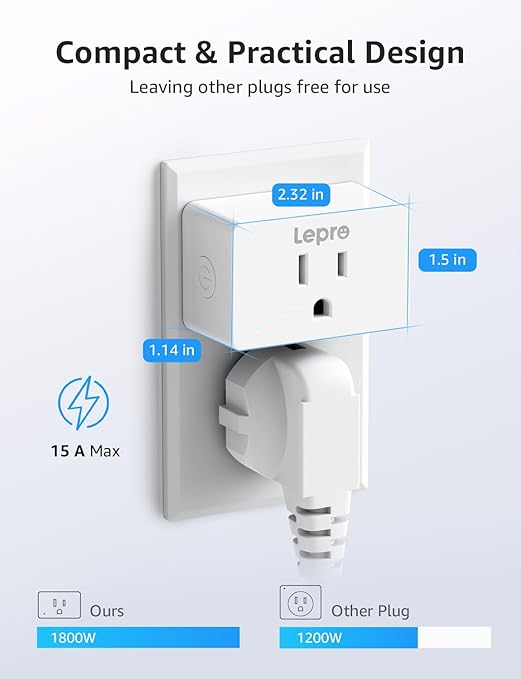 Lepro P1 Smart Plug Mini 15A, Smart WiFi Bluetooth Outlets Work with Alexa & Google Assistant, Voice/APP Control, Safety Lock, Schedule & Group Controller, 2.4G WiFi Only, ETL & FCC Certified, 4-Pack
