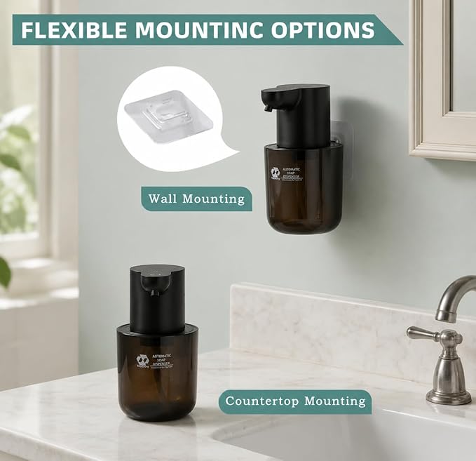 Automatic Soap Dispenser Touchless, 4-Level Adjustable Liquid Soap Dispenser, 13.5oz/400ml USB Rechargeable, IPX5 Waterproof, Countertop or Wall Mount, for Kitchen Bathroom, Black