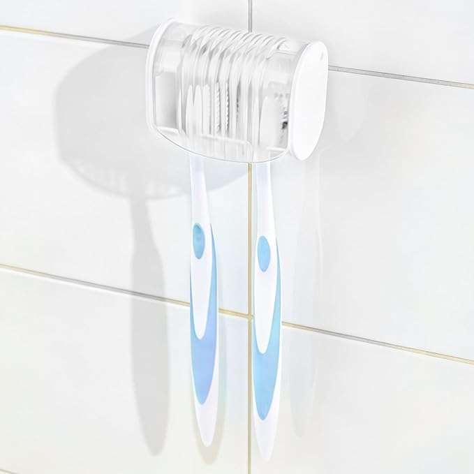1 Pack Toothbrush Holder Wall Mounted with Cover for Bathroom, 2 Slots Toothbrush Storage Organizer for Shower, Self Adhesive Toothbrush Hanger (White)