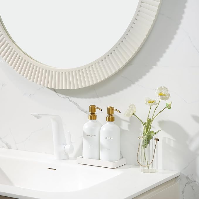 Prus Waso Gold Soap Dispenser Bathroom Set, Hand and Lotion Dispenser with Stainless Steel Pump, Perfect for Modern Bathroom Decor. (Gold)