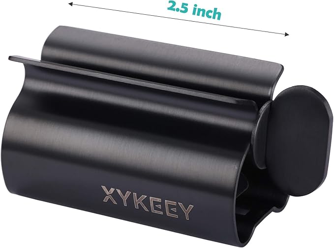 Toothpaste Tube Squeezer - Set of 3 Toothpaste Squeezer Rollers, Metal Toothpaste Tube Wringer Seat Holder Stand XYKEEY (Matt Black)