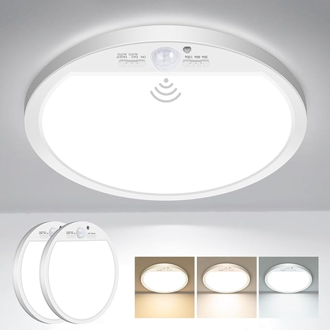 slochi 2Pack Motion Sensor Light Indoor Wired, 12 Inch 3000K/4000K/6500K Closet Lights Motion Sensored, 24W 2400LM Flush Mount Ceiling Light for Hallway Pantry Stairwell Porch, White