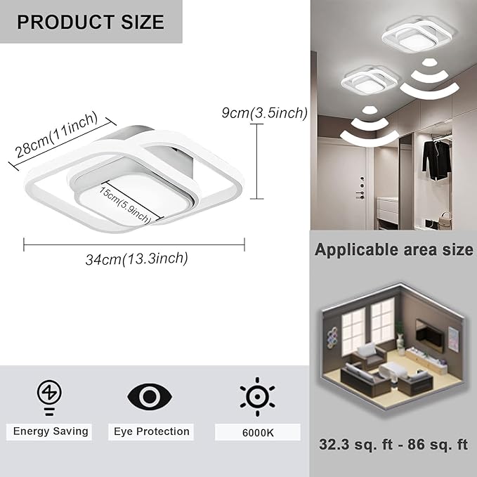12.6Inch Motion Sensor LED Ceiling Light Indoor, 36W 6000K Mount Motion Activated Light Fixture Modern Flush Mount White Ceiling lamp for Laundry Bathroom Hallway Stair Porch Basement (2pack)