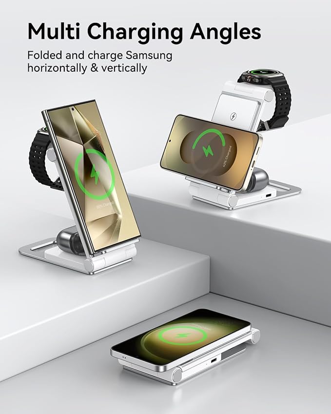 Wireless Charger for Samsung 3 in 1 Wireless Charging Station Foldable Wireless Charger Stand for Samsung S26 S25 Ultra S24 S23 S22 S21 / Z Flip/Z Fold Series for Galaxy Watch 8/7/6/5/4/ Galaxy Buds