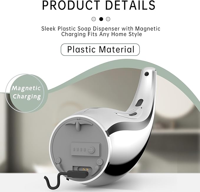 Automatic Soap Dispenser Touchless,300ML Hand & Dish Countertop Electric Liquid Rechargeable Dispenser with Sensor,Modern 4 Gear Adjustable Waterproof Kitchen Auto Soap Pump（Silver）